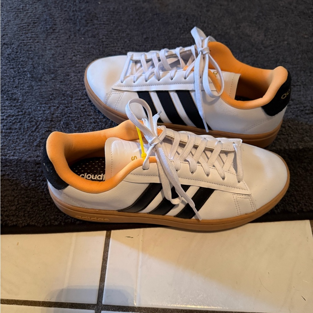 adidas White and Black Sneakers with Orange Accents